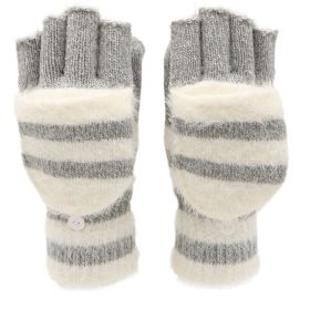 Flip Half Finger Knitting Wool Gloves (Option: Gray-Average Size)