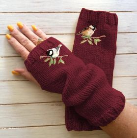 Women's Open Finger Gloves Knitted Warm Half Finger (Option: Wine Red-Average Size)