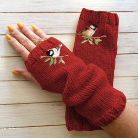 Women's Open Finger Gloves Knitted Warm Half Finger (Option: Red-Average Size)