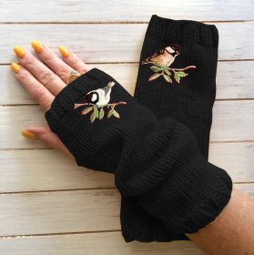 Women's Open Finger Gloves Knitted Warm Half Finger (Option: Black-Average Size)