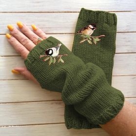 Women's Open Finger Gloves Knitted Warm Half Finger (Option: Green-Average Size)