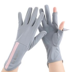 Summer Men And Women's Thin Elastic Breathable Ice Silk Sunscreen Gloves (Option: Extended light grey-Womens style-One size)