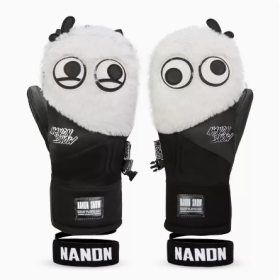 Big Eyes Ski Gloves Waterproof Wear Resistant Warm Single Board Plush Gloves (Option: White-L)