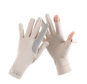 Summer Men And Women's Thin Elastic Breathable Ice Silk Sunscreen Gloves (Option: Honeycomb khaki-Womens style-One size)