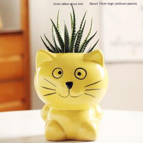 Succulent Flower Pot Ceramic Breathable Stoneware (Option: Lucky Cat Yellow Single)