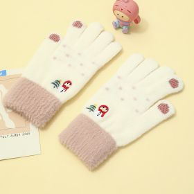 Padded And Thickened Warm Snowman Embroidered Touch Screen Gloves (Option: White-One size)