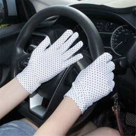 Summer Thin Type Sunscreen Gloves High Elastic Spandex (Option: Women's Polka Dot White-Free Size)