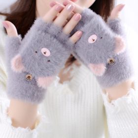 Ladies Cute Thickened Plush Gloves (Option: Purple Grey-One size)