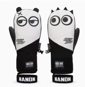 Big Eyes Ski Gloves Waterproof Wear Resistant Warm Single Board Plush Gloves (Option: White PU-S)