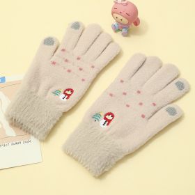 Padded And Thickened Warm Snowman Embroidered Touch Screen Gloves (Option: Beige-One size)