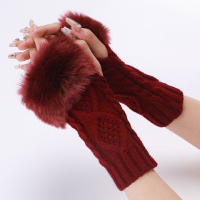 Women's Woolen Gloves In Autumn And Winter In Europe And America (Option: Wine Red-One size)