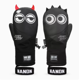 Big Eyes Ski Gloves Waterproof Wear Resistant Warm Single Board Plush Gloves (Option: Black PU-M)