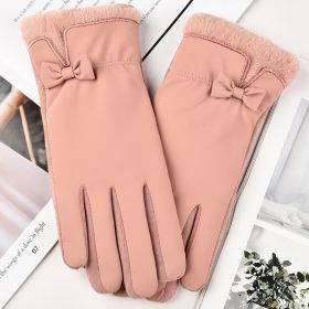 Women's Thermal Gloves New Fashion Versatile Touch Screen (Option: Leather pink-One size)