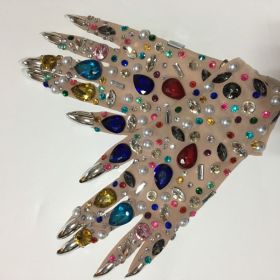 Women's Gorgeous Colored Rhinestone Gloves (Option: White-XL)