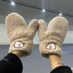 Cartoon Thickened Warm And Cold Gloves (Option: Khaki-One size)