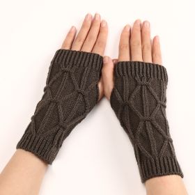 Rhombus Fashion Oversleeve Knitted Wool Keep Warm Half Finger Gloves (Option: Dark Gray-Average Size)