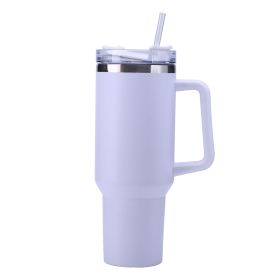 30OZ Straw Coffee Insulation Cup With Handle Portable Car Stainless Steel Water Bottle LargeCapacity Travel BPA Free Thermal Mug (Color: 30oz White, Capacity: 1PC)