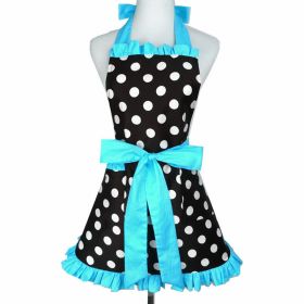 1pc Cute Apron, Retro Polka Dot Aprons, Ruffle Side Vintage Cooking Aprons With Pockets, Adjustable Kitchen Aprons For Women Girls, Waitress Chef, For (Color: Large Dot Lake Blue Lace)