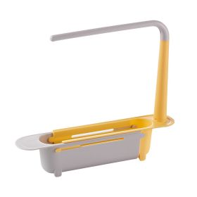 Telescopic Sink Storage Rack Maximum stretch to 17.7in,Adjustable Telescopic 2-in-1 Sink,Expandable Storage Drain Basket for Kitchen sink,telescopic S (Color: Yellow)