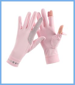 Summer Men And Women's Thin Elastic Breathable Ice Silk Sunscreen Gloves (Option: Honeycomb pink-Womens style-One size)