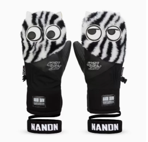 Big Eyes Ski Gloves Waterproof Wear Resistant Warm Single Board Plush Gloves (Option: Zebra stripes-S)