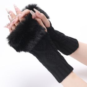 Women's Woolen Gloves In Autumn And Winter In Europe And America (Option: Black-One size)