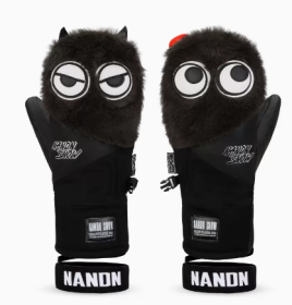 Big Eyes Ski Gloves Waterproof Wear Resistant Warm Single Board Plush Gloves (Option: Light coffee-L)