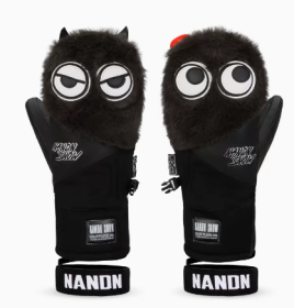 Big Eyes Ski Gloves Waterproof Wear Resistant Warm Single Board Plush Gloves (Option: Light coffee-S)