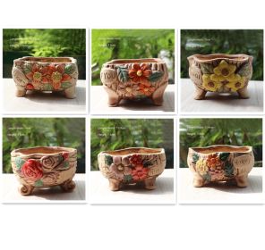 Creative Personality Green Plant Pot Handmade Desktop Breathable Combination Small Ceramic Flower Pot (Option: Set)
