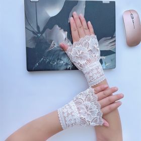 Women's Versatile Lace Cut-out Cuffs (Option: White large flowers-One size)