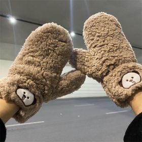 Cartoon Thickened Warm And Cold Gloves (Option: Coffee-One size)