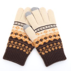 Winter Cashmere-like Fleece-lined Thermal Knitting Gloves (Option: Khaki-Average Size)