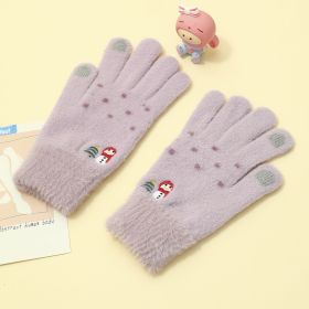 Padded And Thickened Warm Snowman Embroidered Touch Screen Gloves (Option: Purple-One size)