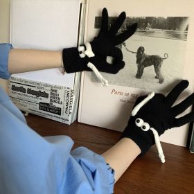 Plush Warm Five-finger Cute Hand Gloves (Option: Hand Holding Gloves Black-XL)