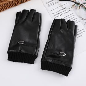 Fashion PU Leather Steampunk Women's Half Finger Gloves (Option: Screw elastic mouth 18X8cm-One size)