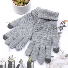 Men And Women Outdoor Cycling Fleece Warm Touch Screen Gloves (Option: Grey-One size)