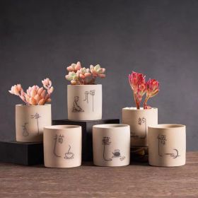 Simple Ceramic Succulent Flower Pot Indoor Stoneware Breathable Plant Thumb Pot Combination Set Table Decoration Small Ornaments (Option: Set-Small With Holes At The Bottom)