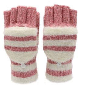 Flip Half Finger Knitting Wool Gloves (Option: Pink-Average Size)