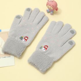 Padded And Thickened Warm Snowman Embroidered Touch Screen Gloves (Option: Grey-One size)