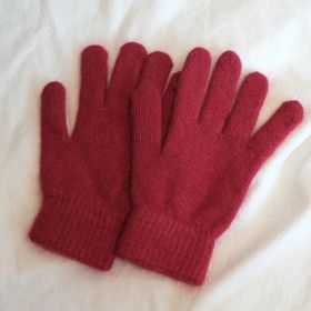 Women's Winter Finger Knitting Cute Monochrome Girl Versatile Pure Color Warm Gloves (Option: Wine Red-Average Size)