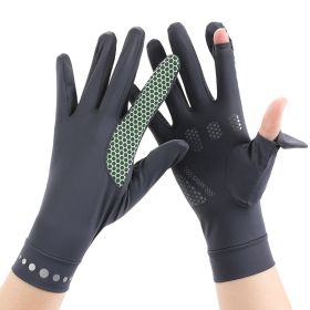 Summer Men And Women's Thin Elastic Breathable Ice Silk Sunscreen Gloves (Option: Honeycomb dark grey-Mens style-One size)