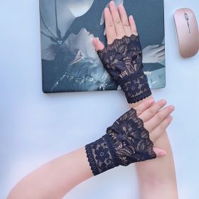 Women's Versatile Lace Cut-out Cuffs (Option: Black large flowers-One size)