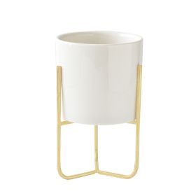 Gold-plated Iron Vase Simple Iron Frame Ceramic Flower Pot (Option: Metal Frame Medium Basin-No Hole)